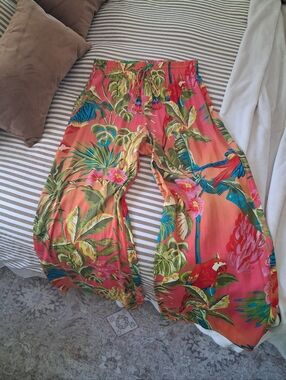🌺🦜🌴 Rachel Roy Pink Tropical-Print Wide Leg Pants Sm 🌴🦜🌺